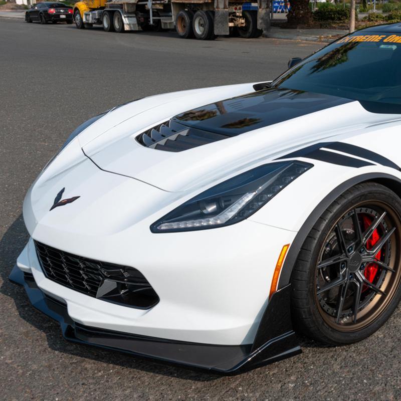 Matte Black Corvette C7 ZR1 Style Front Bumper Lip Splitter – 3-Piece Conversion Kit, No Drilling Needed
