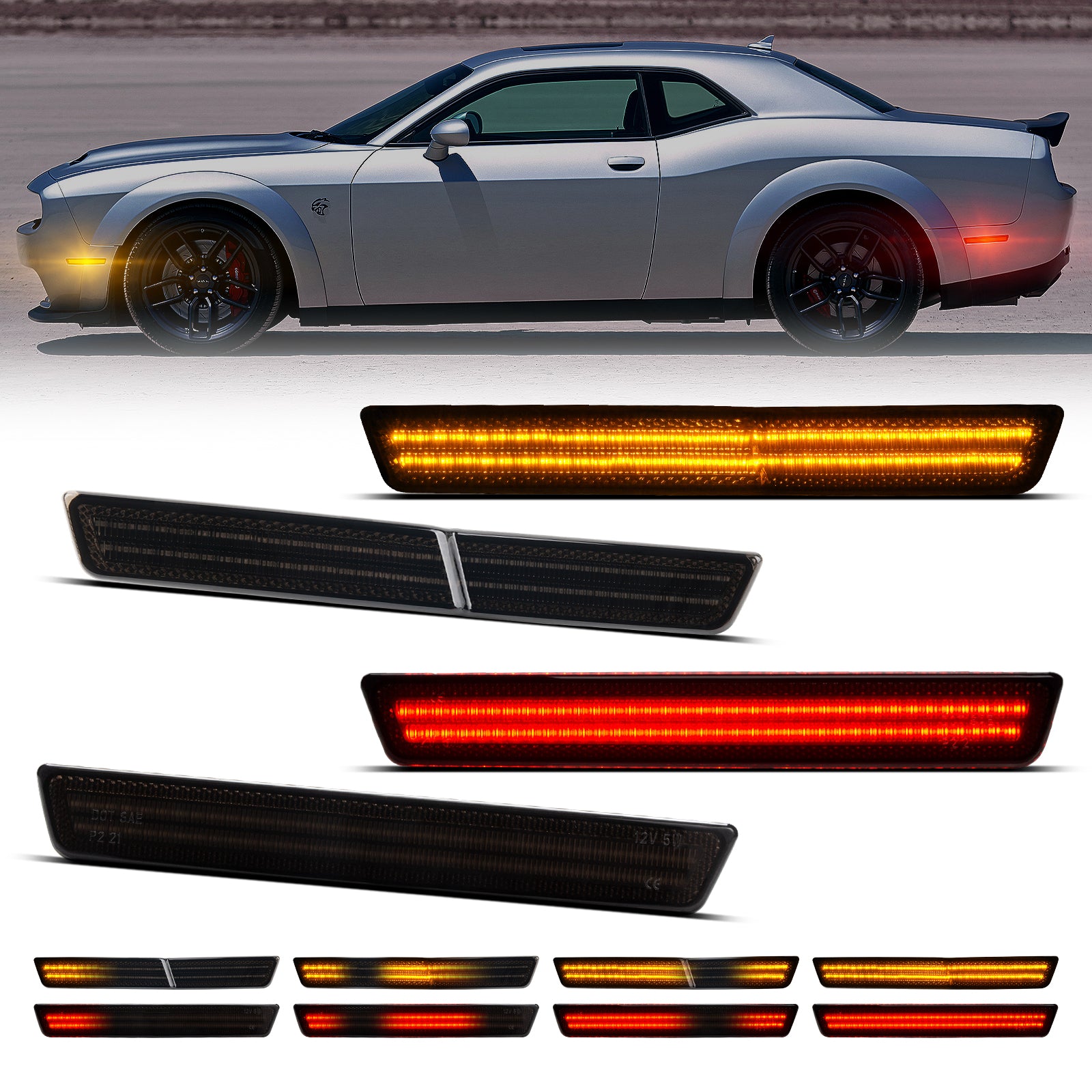CHALLENGER WIDEBODY 15-23 FRONT/REAR DYNAMIC SMOKED LED SIDE