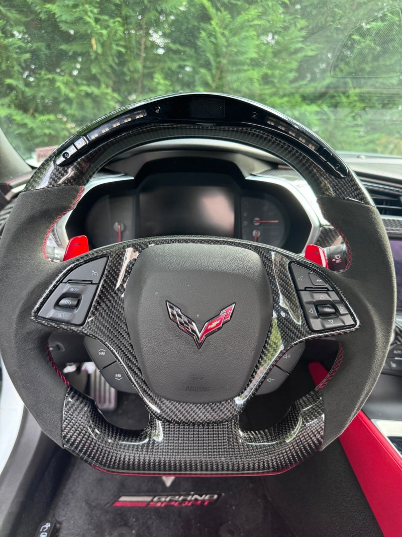 CORVETTE 14-19 ALCANTARA CARBON FIBER LED STEERING WHEEL - Infinite Aero