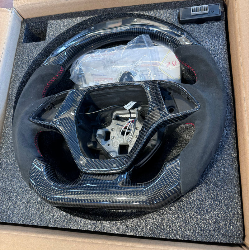 CORVETTE 14-19 ALCANTARA CARBON FIBER LED STEERING WHEEL - Infinite Aero
