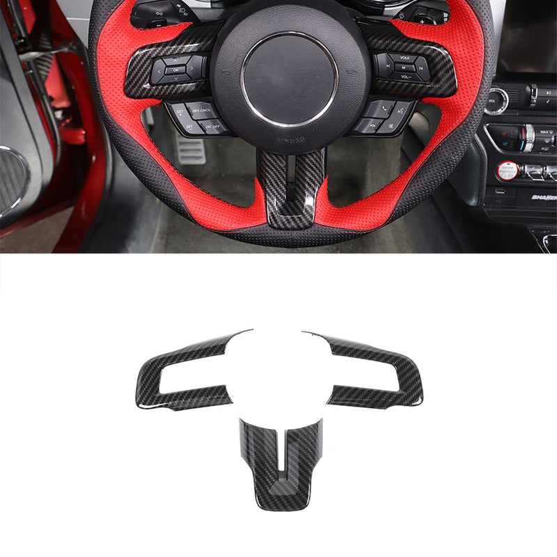 Mustang 15-23 Car Steering Wheel Cover Interior Red/Carbon Fiber - Infinite Aero