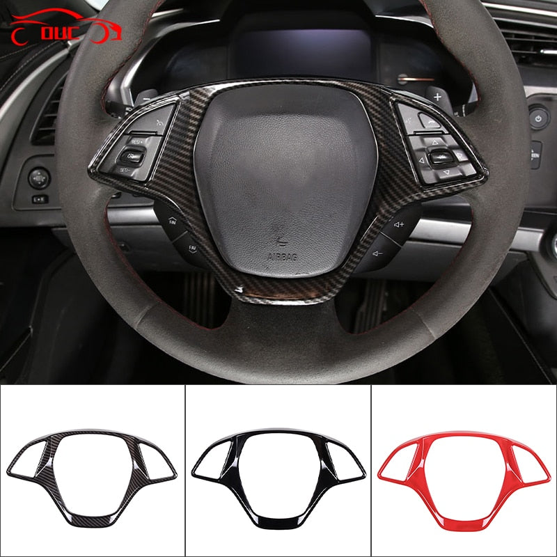 ABS Carbon Fiber Car Steering Wheel Panel Decoration Cover Trim Moulding Sticker For Chevrolet Corvette C7 2014-2019 Accessories - Infinite Aero